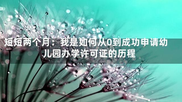 短短两个月：我是如何从0到成功申请幼儿园办学许可证的历程