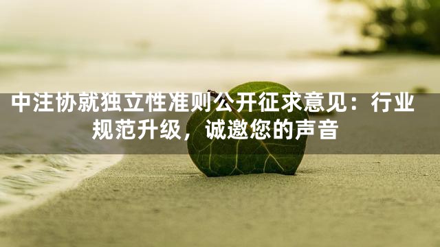 中注协就独立性准则公开征求意见：行业规范升级，诚邀您的声音