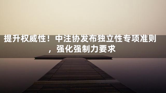 提升权威性！中注协发布独立性专项准则，强化强制力要求