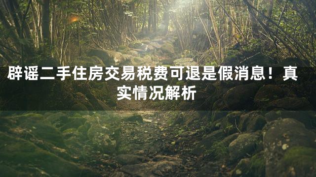辟谣二手住房交易税费可退是假消息！真实情况解析