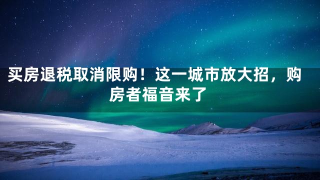 买房退税取消限购！这一城市放大招，购房者福音来了