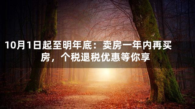 10月1日起至明年底：卖房一年内再买房，个税退税优惠等你享