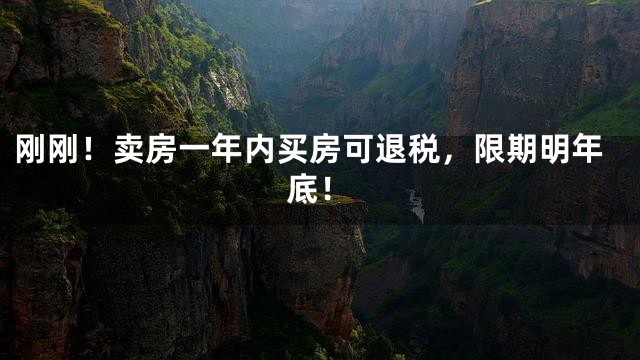 刚刚！卖房一年内买房可退税，限期明年底！