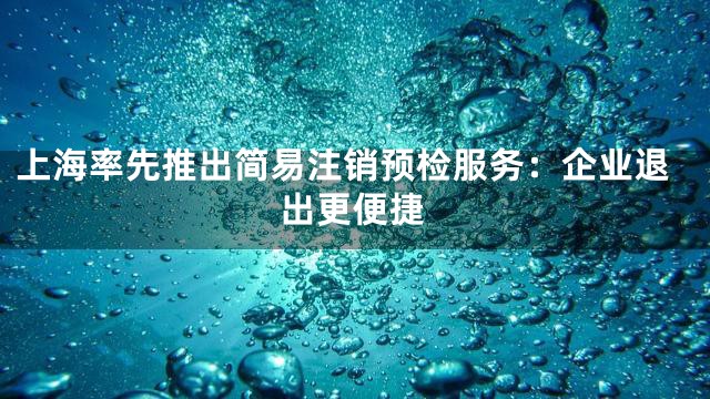 上海率先推出简易注销预检服务：企业退出更便捷