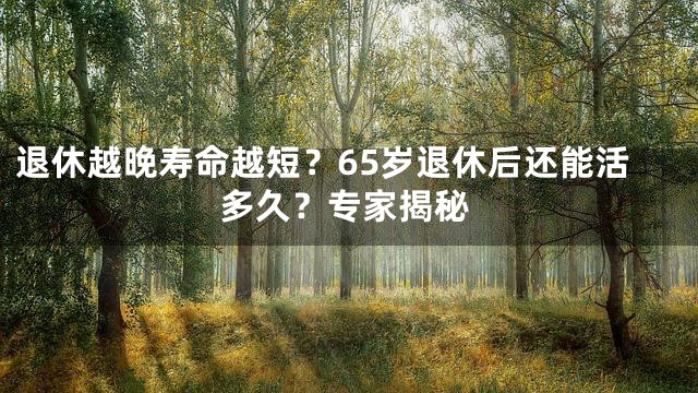 退休越晚寿命越短？65岁退休后还能活多久？专家揭秘