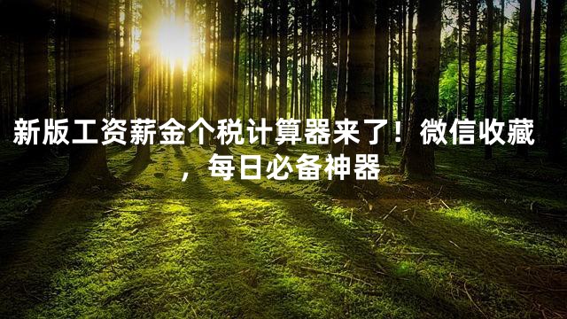 新版工资薪金个税计算器来了！微信收藏，每日必备神器