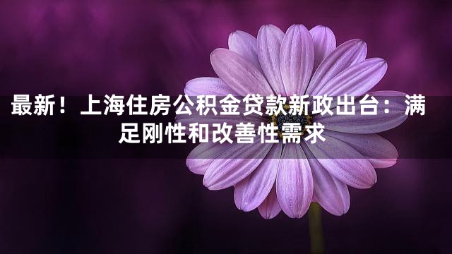 最新！上海住房公积金贷款新政出台：满足刚性和改善性需求