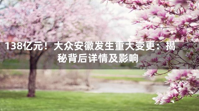 138亿元！大众安徽发生重大变更：揭秘背后详情及影响