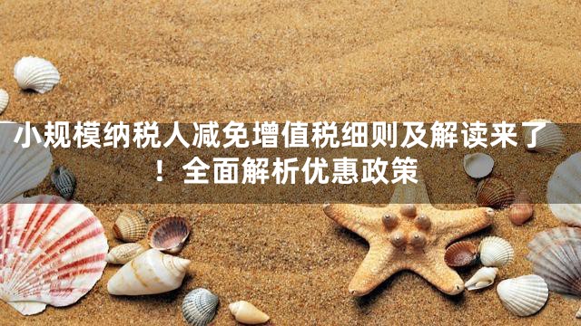 小规模纳税人减免增值税细则及解读来了！全面解析优惠政策