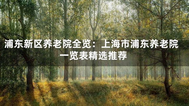浦东新区养老院全览：上海市浦东养老院一览表精选推荐
