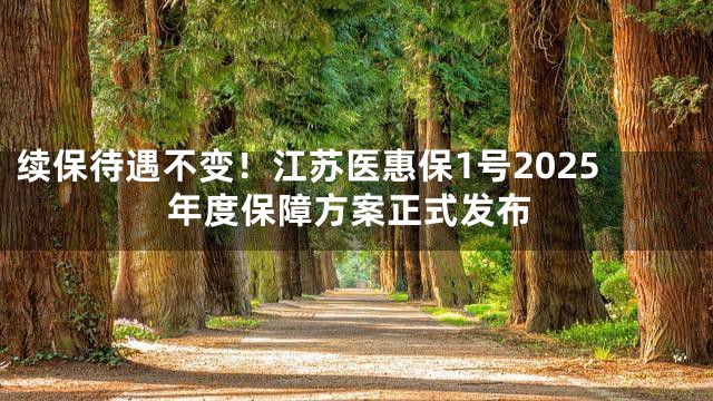 续保待遇不变！江苏医惠保1号2025年度保障方案正式发布