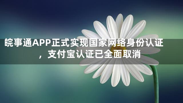 皖事通APP正式实现国家网络身份认证，支付宝认证已全面取消