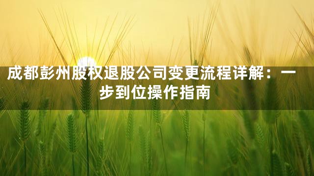 成都彭州股权退股公司变更流程详解：一步到位操作指南