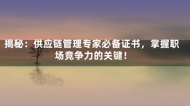 揭秘：供应链管理专家必备证书，掌握职场竞争力的关键！