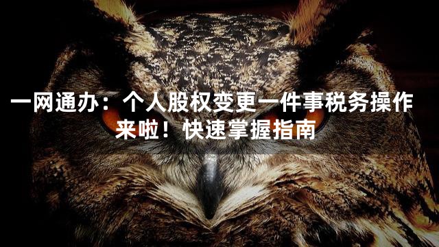 一网通办：个人股权变更一件事税务操作来啦！快速掌握指南