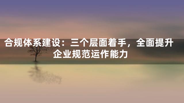 合规体系建设：三个层面着手，全面提升企业规范运作能力