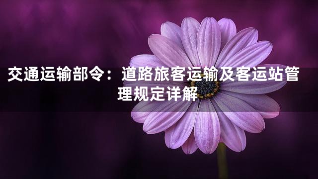 交通运输部令：道路旅客运输及客运站管理规定详解
