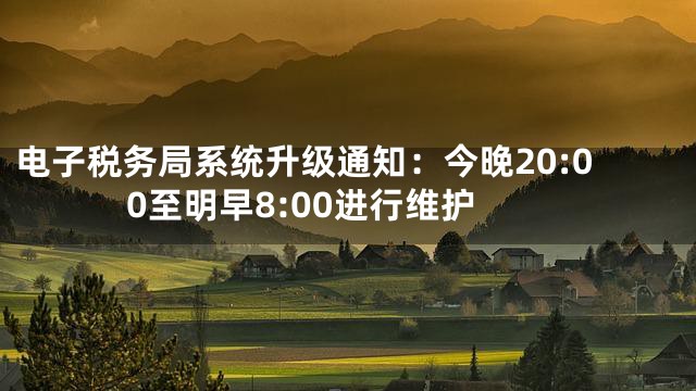 电子税务局系统升级通知：今晚20:00至明早8:00进行维护