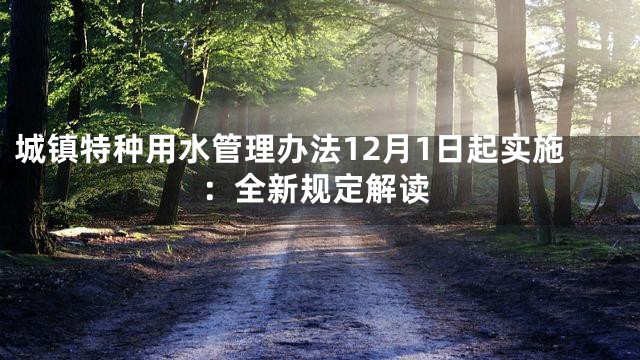 城镇特种用水管理办法12月1日起实施：全新规定解读