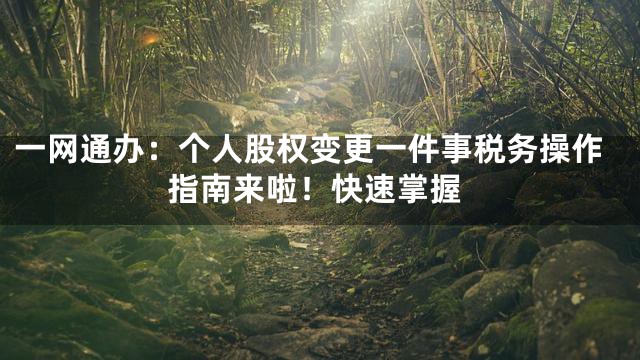 一网通办：个人股权变更一件事税务操作指南来啦！快速掌握