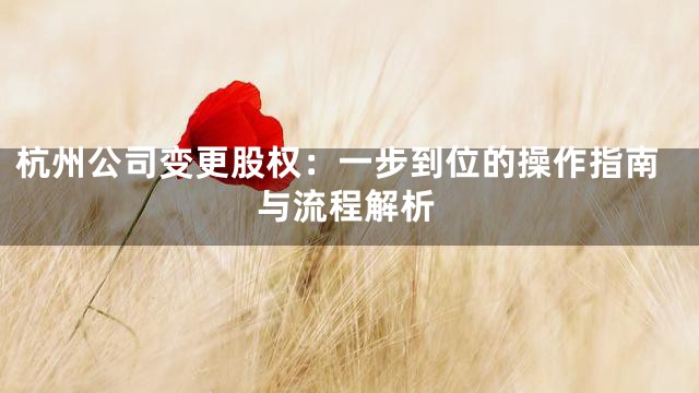 杭州公司变更股权：一步到位的操作指南与流程解析