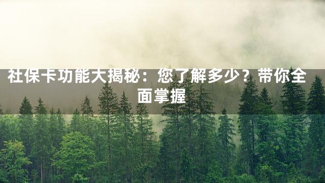 社保卡功能大揭秘：您了解多少？带你全面掌握