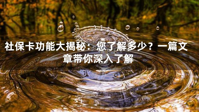 社保卡功能大揭秘：您了解多少？一篇文章带你深入了解