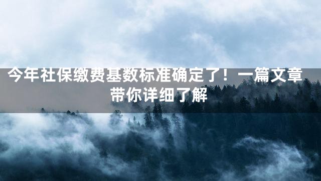 今年社保缴费基数标准确定了！一篇文章带你详细了解