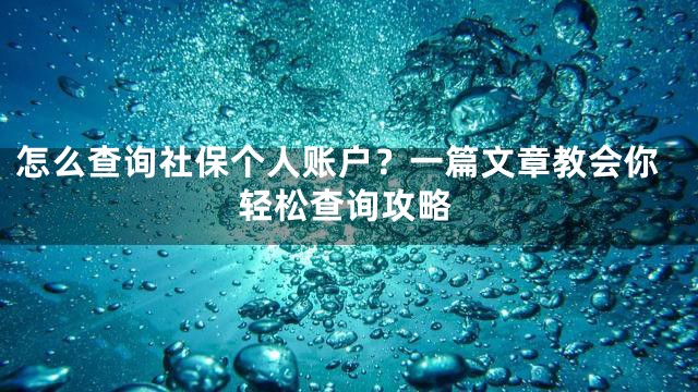 怎么查询社保个人账户？一篇文章教会你轻松查询攻略