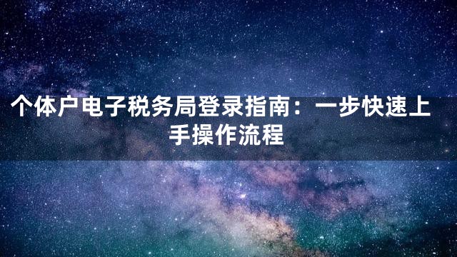 个体户电子税务局登录指南：一步快速上手操作流程