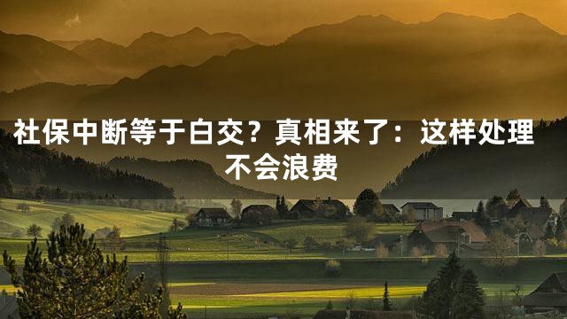 社保中断等于白交？真相来了：这样处理不会浪费