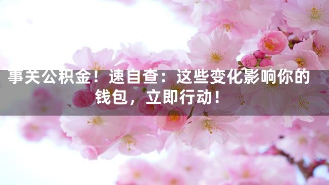 事关公积金！速自查：这些变化影响你的钱包，立即行动！