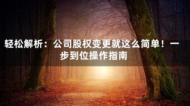 轻松解析：公司股权变更就这么简单！一步到位操作指南
