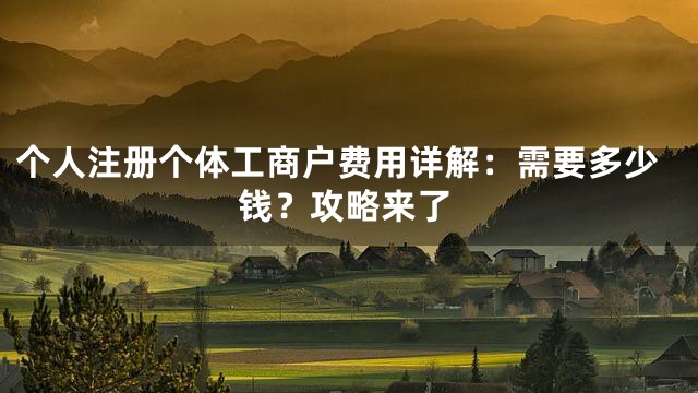 个人注册个体工商户费用详解：需要多少钱？攻略来了