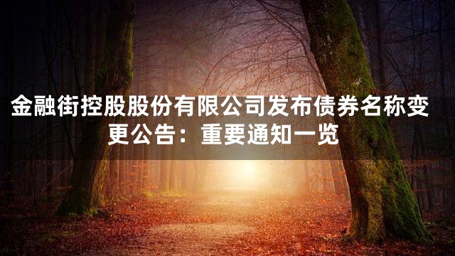 金融街控股股份有限公司发布债券名称变更公告：重要通知一览