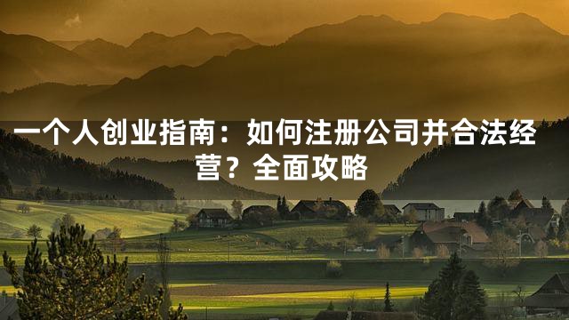 一个人创业指南：如何注册公司并合法经营？全面攻略