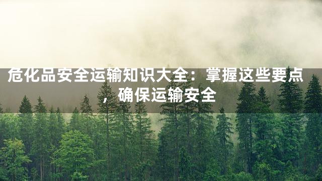 危化品安全运输知识大全：掌握这些要点，确保运输安全