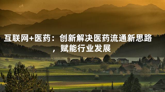 互联网+医药：创新解决医药流通新思路，赋能行业发展