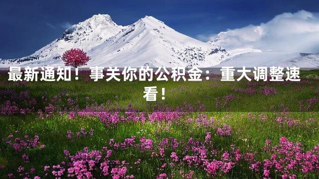 最新通知！事关你的公积金：重大调整速看！