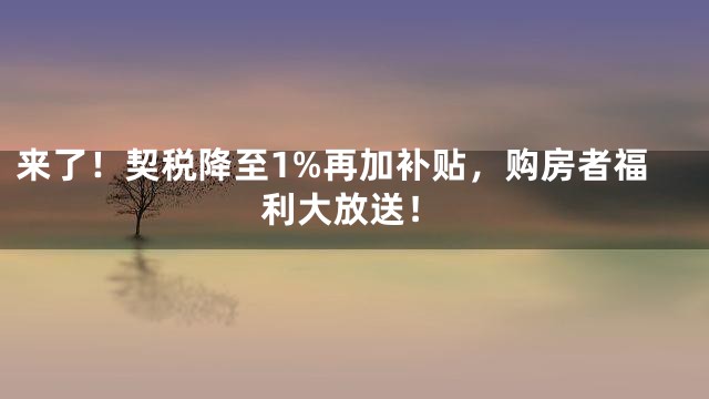 来了！契税降至1%再加补贴，购房者福利大放送！