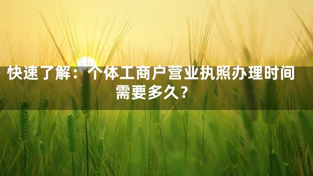 快速了解：个体工商户营业执照办理时间需要多久？
