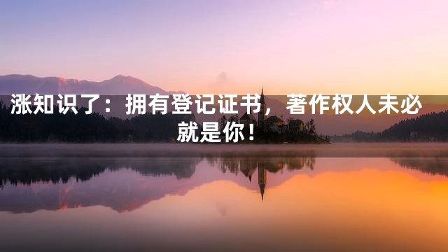 涨知识了：拥有登记证书，著作权人未必就是你！
