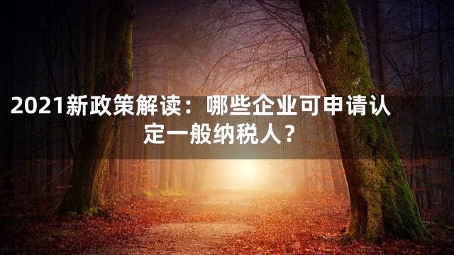 2021新政策解读：哪些企业可申请认定一般纳税人？
