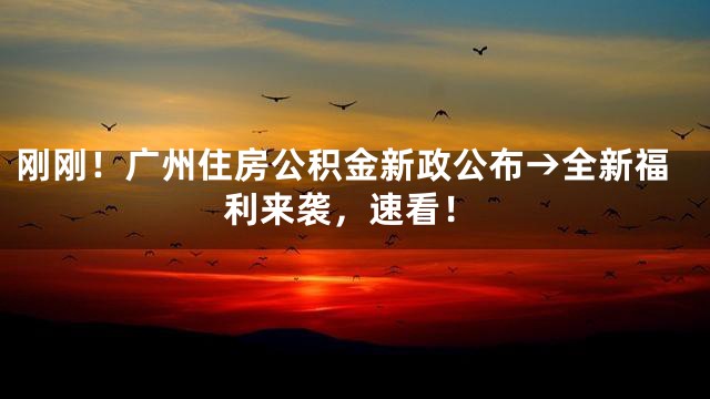 刚刚！广州住房公积金新政公布→全新福利来袭，速看！