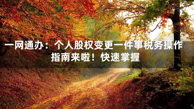 一网通办：个人股权变更一件事税务操作指南来啦！快速掌握