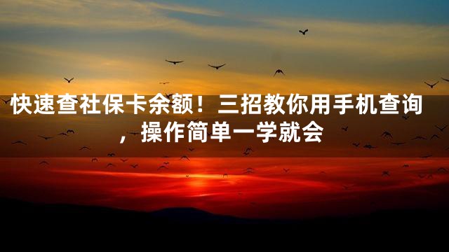 快速查社保卡余额！三招教你用手机查询，操作简单一学就会