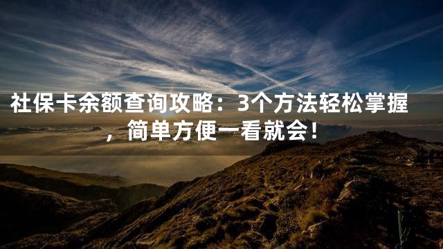 社保卡余额查询攻略：3个方法轻松掌握，简单方便一看就会！