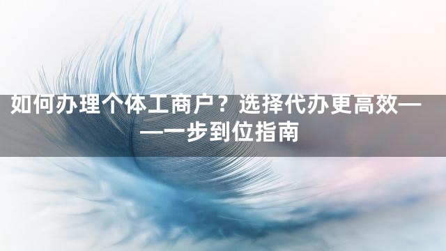 如何办理个体工商户？选择代办更高效——一步到位指南