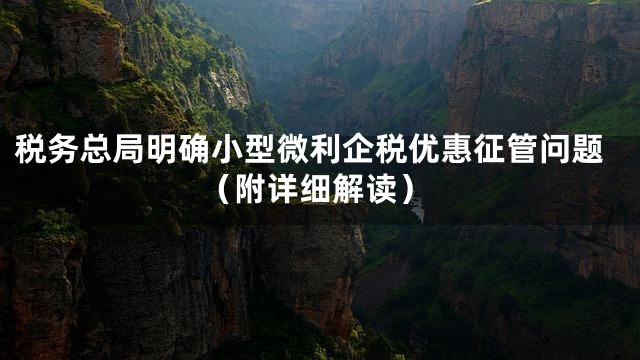 税务总局明确小型微利企税优惠征管问题（附详细解读）