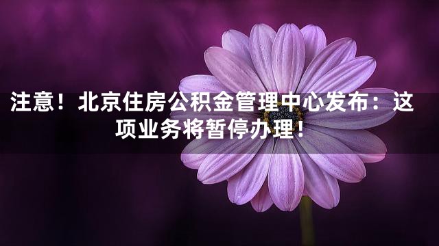 注意！北京住房公积金管理中心发布：这项业务将暂停办理！
